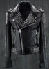 HANDMADE Men Black Punk Silver Long Spiked Studded Leather Buttons Up Jacket Silver Studs and Spikes Black Leather Made to Orders Studs Spik